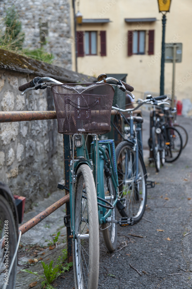 retro bikes parked on the street