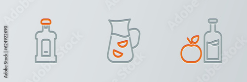 Set line Apple cider bottle, Orujo and Sangria icon. Vector