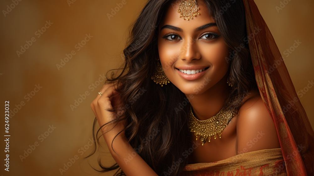 Portrait of a Beautiful Indian Woman in Traditional Attire and ...