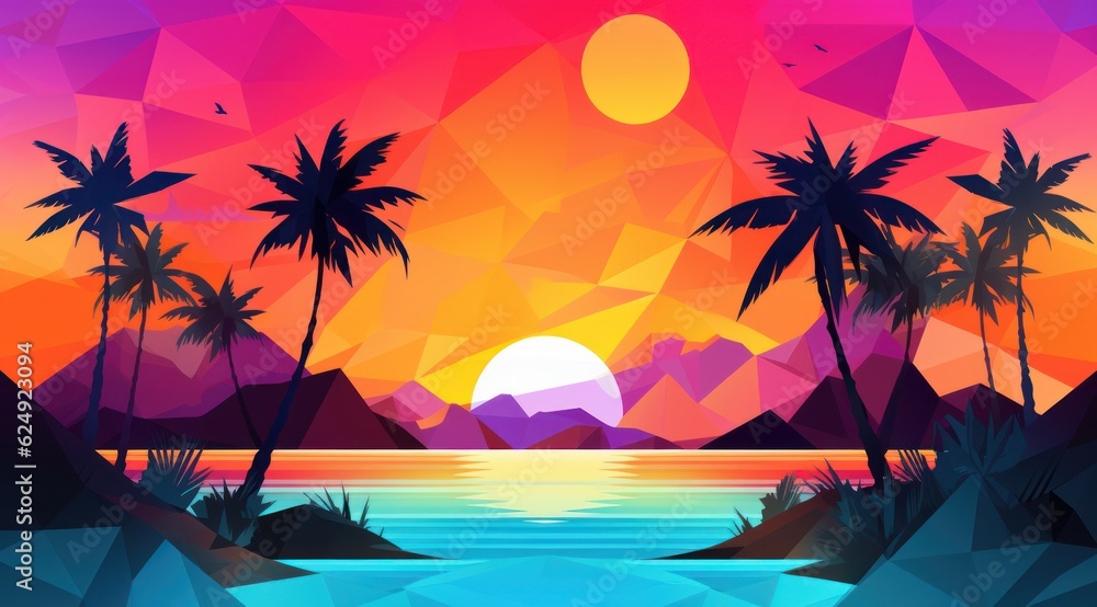 Colorful Geometric Summer Landscape Background