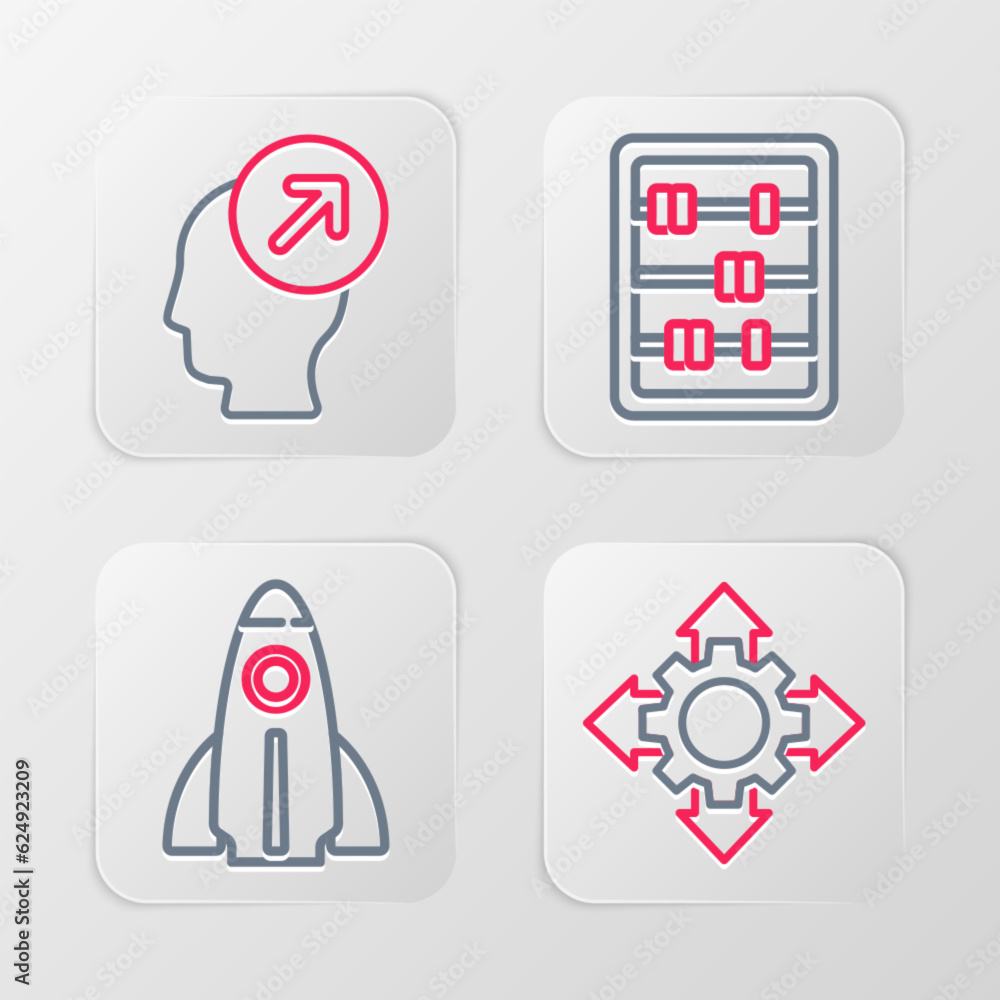 Set line Project team base, Startup project concept, Abacus and Head hunting icon. Vector