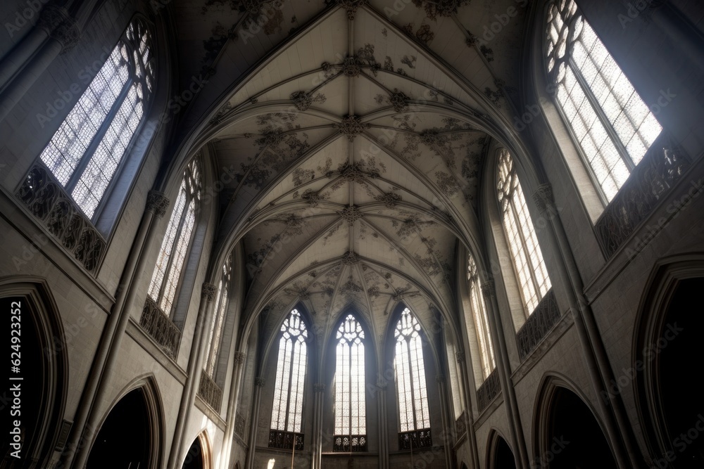 dramatic shadows cast on cathedral ceiling, created with generative ai