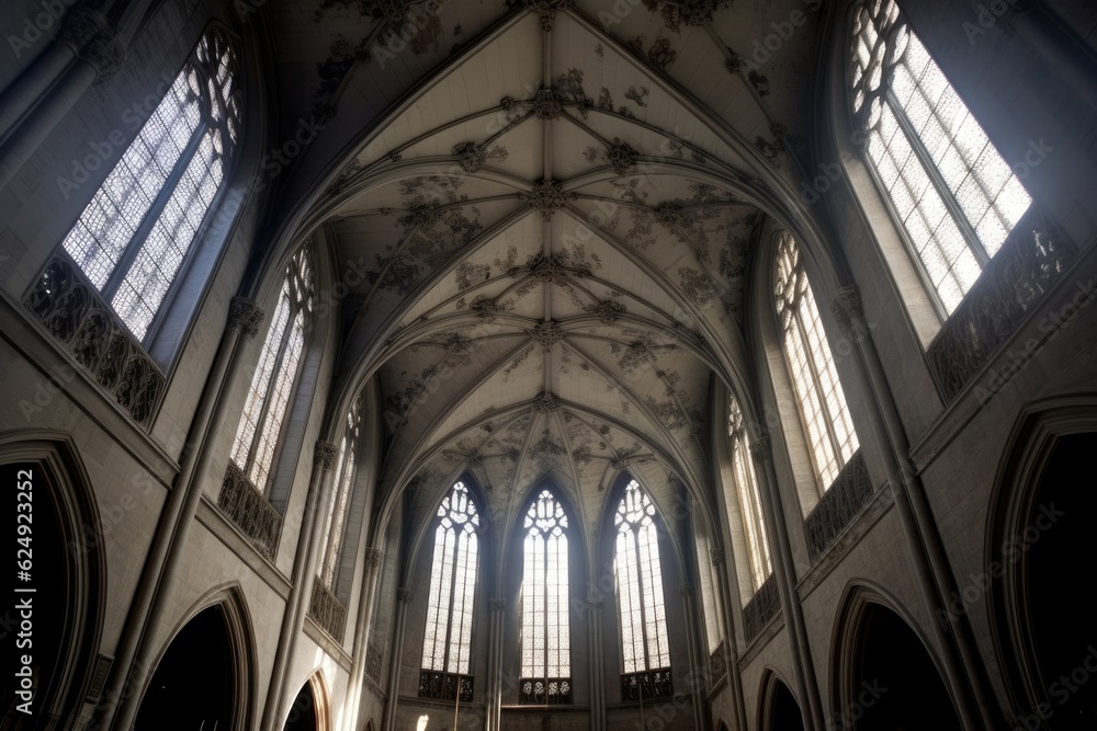 dramatic shadows cast on cathedral ceiling, created with generative ai dramatic shadows cast on cathedral ceiling, created with generative ai