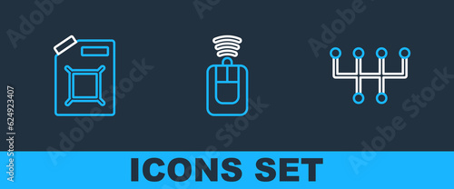 Set line Gear shifter, Canister for gasoline and Car key with remote icon. Vector