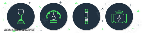 Set line Speedometer, Shock absorber, Gear shifter and Check engine icon. Vector