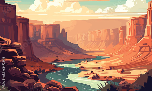 Grand Canyon and river in Arizona national park vector Background generative ai