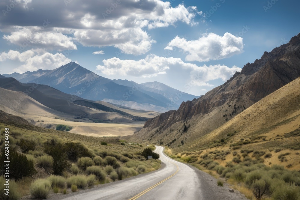 scenic road trip through the mountains, with views of winding roads and towering peaks, created with generative ai scenic road trip through the mountains, with views of winding roads and towering peaks, created with generative ai