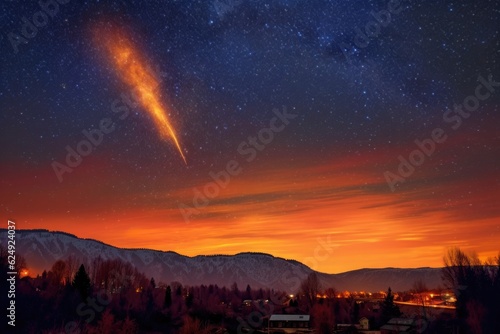 fiery comet against the backdrop of the milky way, created with generative ai