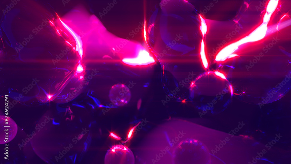 pink transpicuous crystal meta spheres glowing with horizontal flares - abstract 3D illustration pink transpicuous crystal meta spheres glowing with horizontal flares - abstract 3D illustration