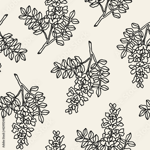 Line art black locust seamless pattern