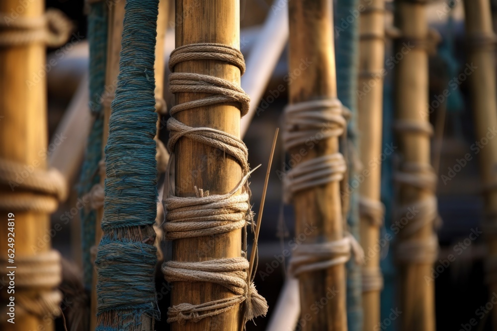 close-up of bamboo poles tied together with rope, created with generative ai - obrazy, fototapety, plakaty 