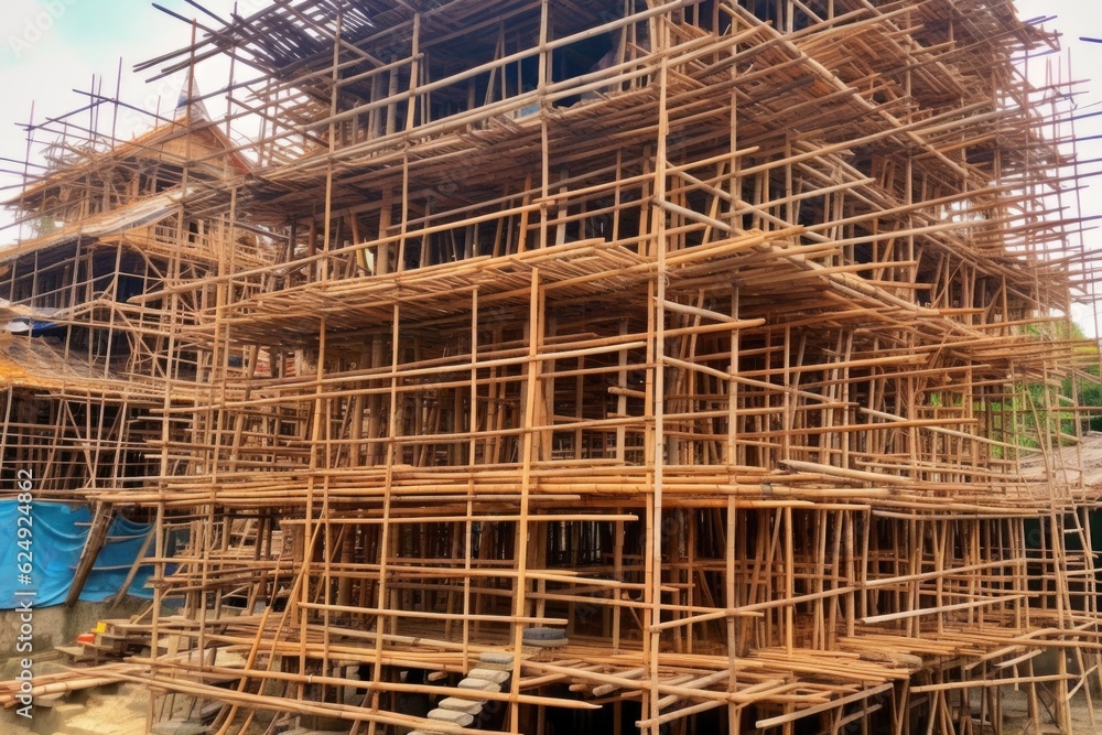 bamboo scaffolding sections stacked for construction, created with generative ai bamboo scaffolding sections stacked for construction, created with generative ai