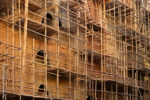 bamboo scaffolding being against a wall, created with generative ai