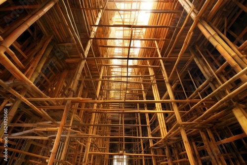abstract perspective of bamboo scaffolding structure  created with generative ai