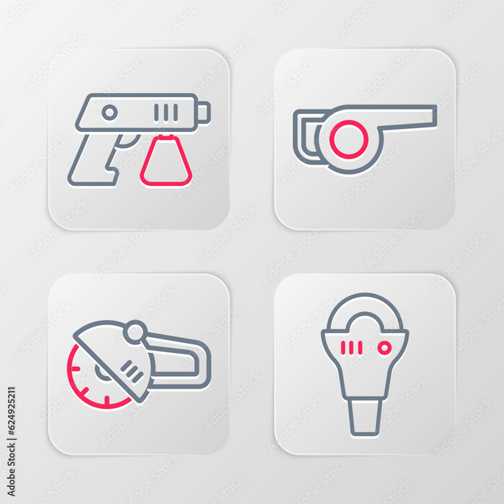 Set line Angle grinder, Leaf garden blower and Paint spray gun icon. Vector Set line Angle grinder, Leaf garden blower and Paint spray gun icon. Vector