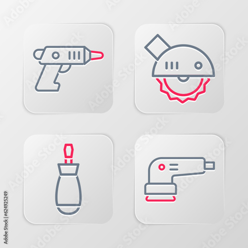 Set line Electric sander, Screwdriver, circular saw and cordless screwdriver icon. Vector