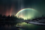 moonbow against a backdrop of northern lights, created with generative ai