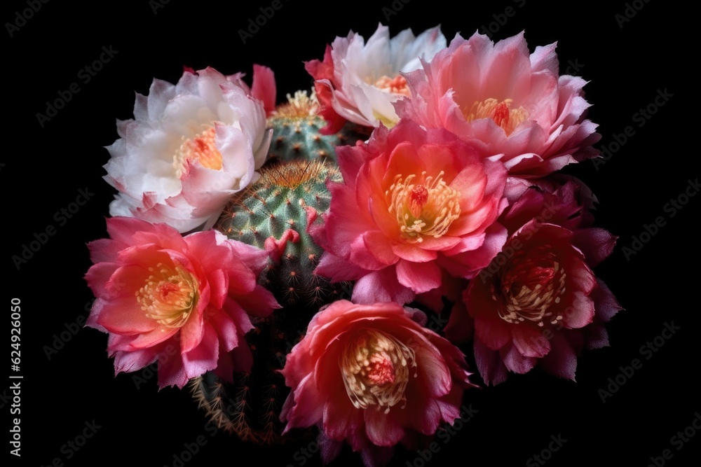 a cluster of blooming cactus flowers, created with generative ai a cluster of blooming cactus flowers, created with generative ai