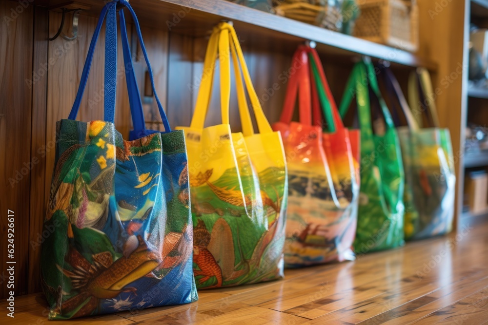 reusable bags filled with recyclable materials, created with generative ai