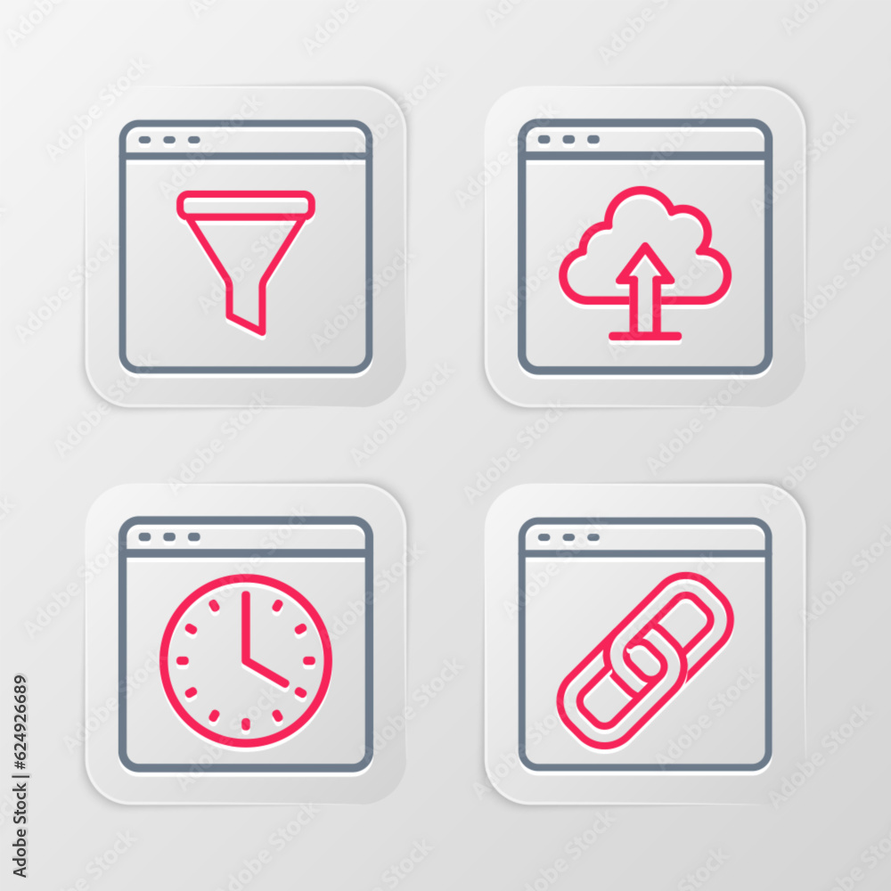 Set line Browser window, Cloud upload and icon. Vector Set line Browser window, Cloud upload and icon. Vector