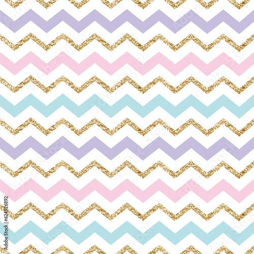 Pastel Gold glitter zigzag chevron seamless pattern on white background. Design template card, wallpaper, wrapping, textile, fabric etc Vector Illustration