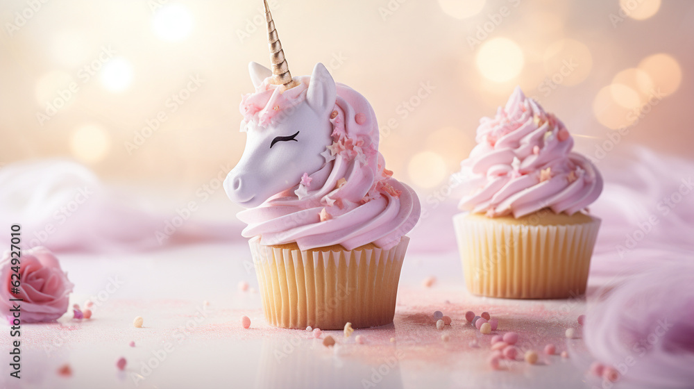 Unicorn Cupcakes - Unicorn Themed Cupcakes in Hombre Pastel Colors with Frosting and Whimsical Elements - Vintage Feminine Color Tone Background - Delicious and Fun Dessert - Generative AI Unicorn Cupcakes - Unicorn Themed Cupcakes in Hombre Pastel Colors with Frosting and Whimsical Elements - Vintage Feminine Color Tone Background - Delicious and Fun Dessert - Generative AI