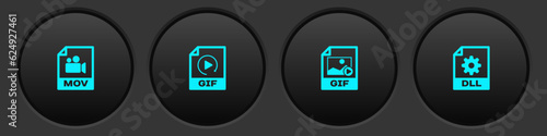 Set MOV file document, GIF, and DLL icon. Vector