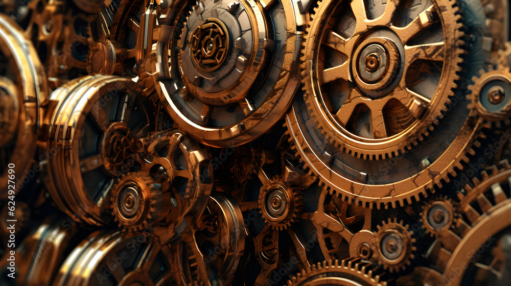 steampunk background of gears and mechanisms, generative ai