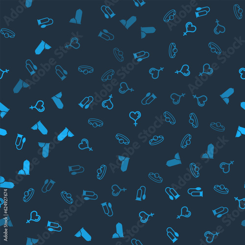 Set Penis pump, Silicone ball gag, Female gender and heart and Condoms safe sex on seamless pattern. Vector