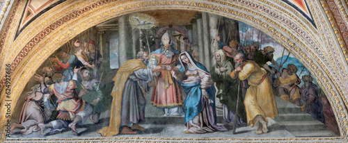Obraz na plátně NAPLES, ITALY - APRIL 23, 2023: The fresco of Wedding of Virgin Mary and St