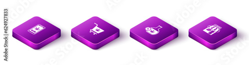Set Isometric Online buying marijuana, Shopping cart with, Test tube and Marijuana and cannabis store icon. Vector