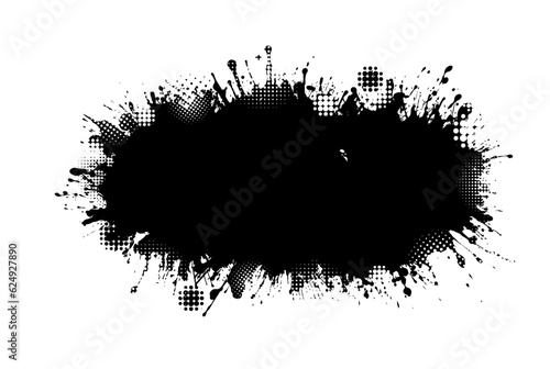 Black large blot on a white background. Black graffity spray. Vector illustration