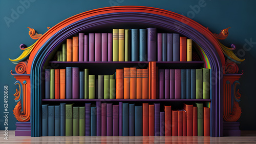 rounded bookshelf with colorful books  generative ai