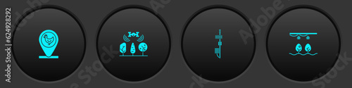 Set Chicken farm and location, Smart with drone, Standalone sensor and bulb plant icon. Vector