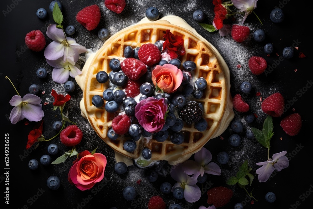 waffle with ice cream and fresh berries waffle with ice cream and fresh berries