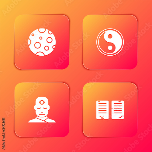 Set Moon, Yin Yang, Man with third eye and The commandments icon. Vector