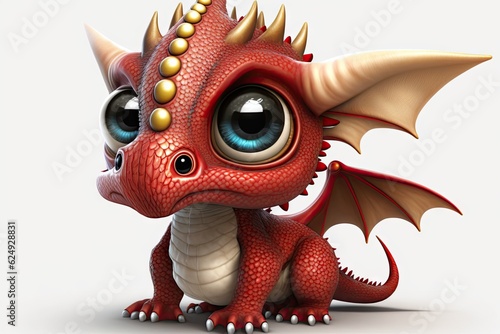 Cute red dragon isolated on white background