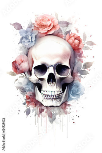 watercolor skull and roses, generative ai