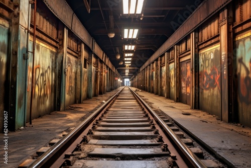 long perspective of subway tracks fading, created with generative ai