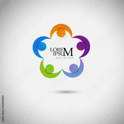 Community of people joined around the globe. Logo for Business, Technology, Corporation. Vector illustration