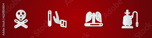 Set Bones and skull, Giving up cigarette, Disease lungs and Hookah icon. Vector