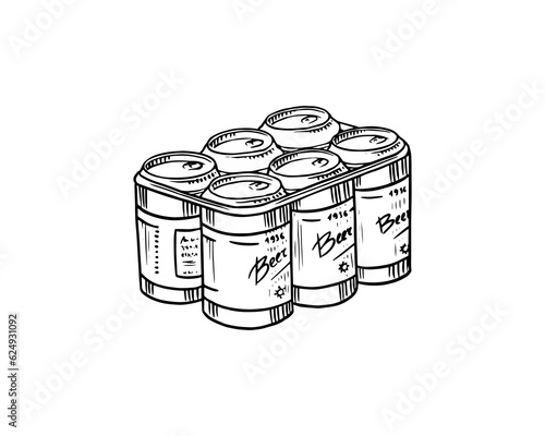 Beer cans of oktoberfest. Engraved in ink hand drawn in old sketch and vintage style for web, party or pub menu. design element isolated on white background 