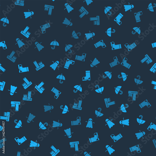 Set Ghost, Umbrella, Waterproof rubber boot and Winter scarf on seamless pattern. Vector