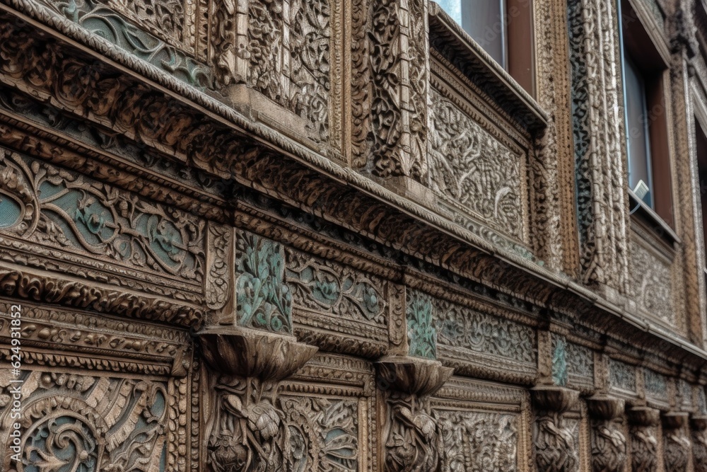 close-up of the intricate patterns and textures on a building's facade, created with generative ai close-up of the intricate patterns and textures on a building's facade, created with generative ai