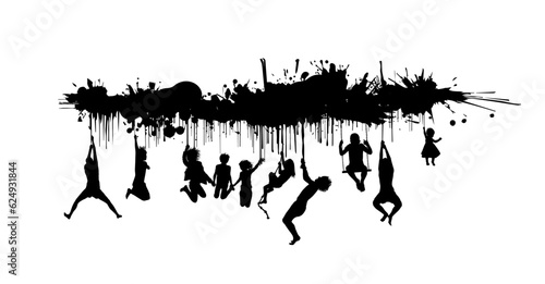 Black silhouette of people and blot. Vector illustration