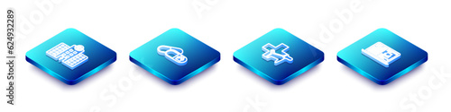 Set Isometric line Veterinary medicine hospital, Dog and pills, clinic and Clinical record cat on laptop icon. Vector