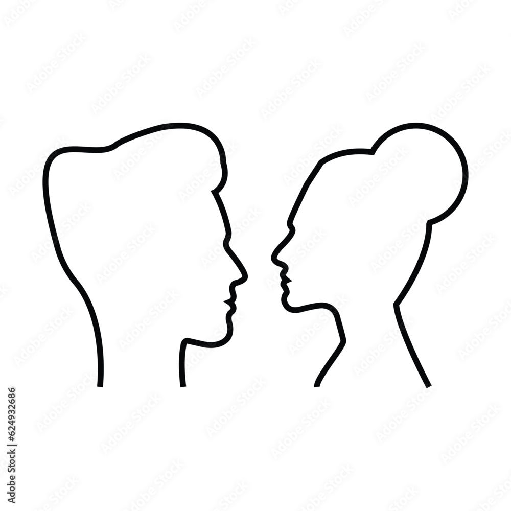 Man and woman outline face profile silhouette vector icon in a glyph pictogram illustration Man and woman outline face profile silhouette vector icon in a glyph pictogram illustration