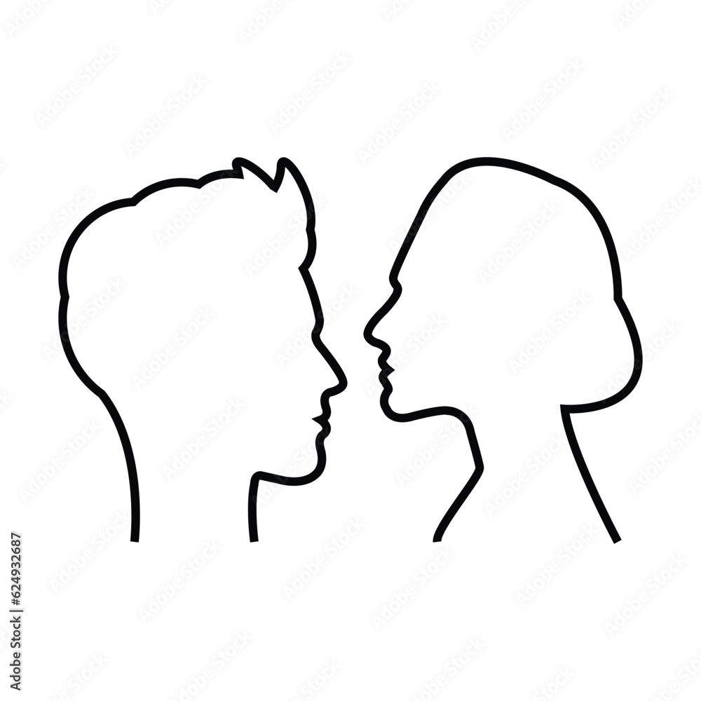 Male and female outline face profile silhouette vector icon in a glyph pictogram illustration