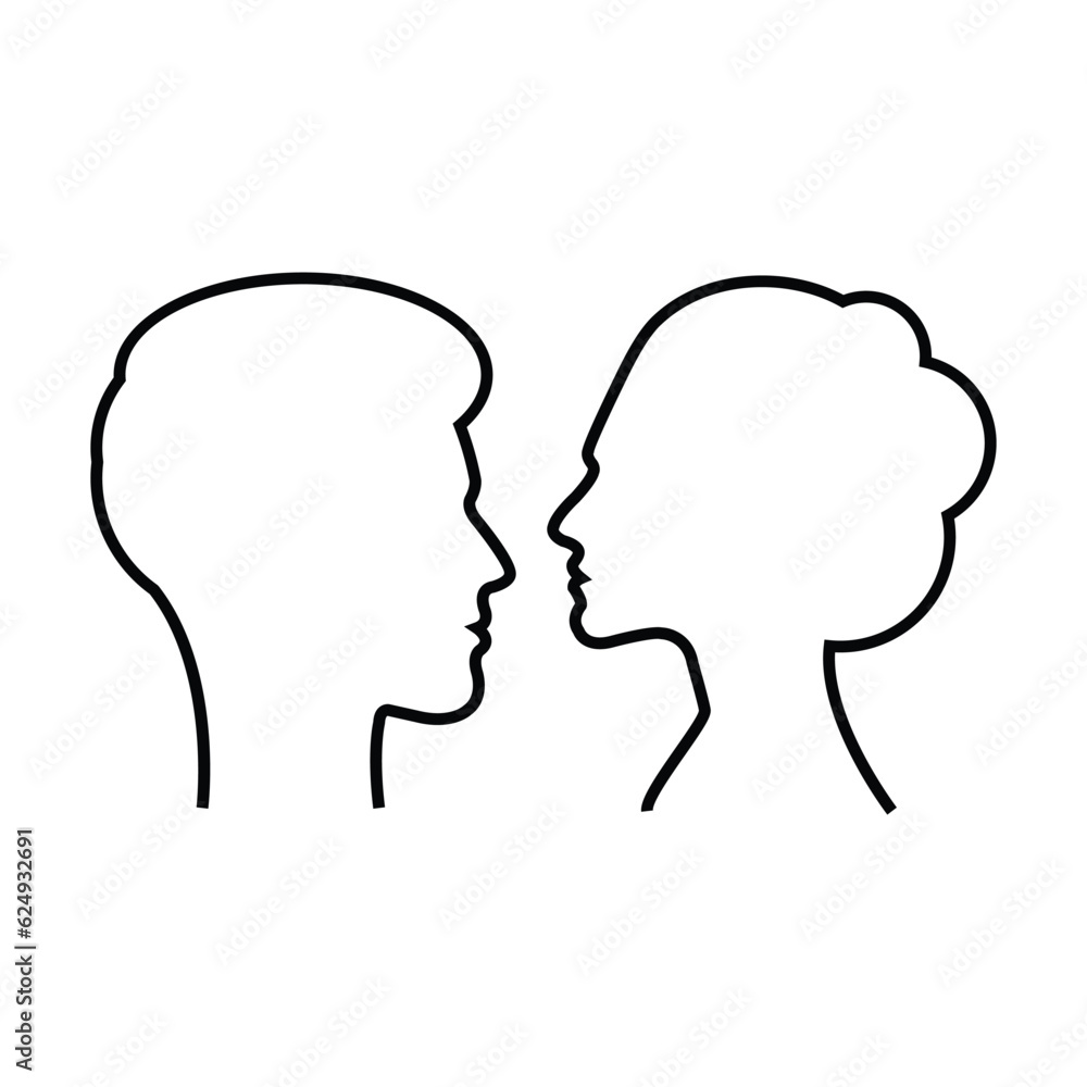 Man and woman outline face profile silhouette vector icon in a glyph pictogram illustration