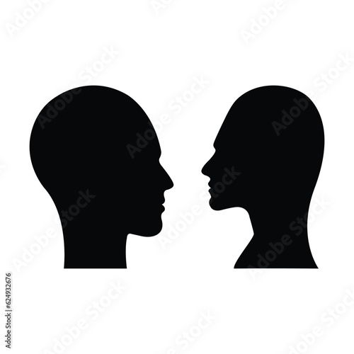 Male and female face profile silhouette vector icon in a glyph pictogram illustration